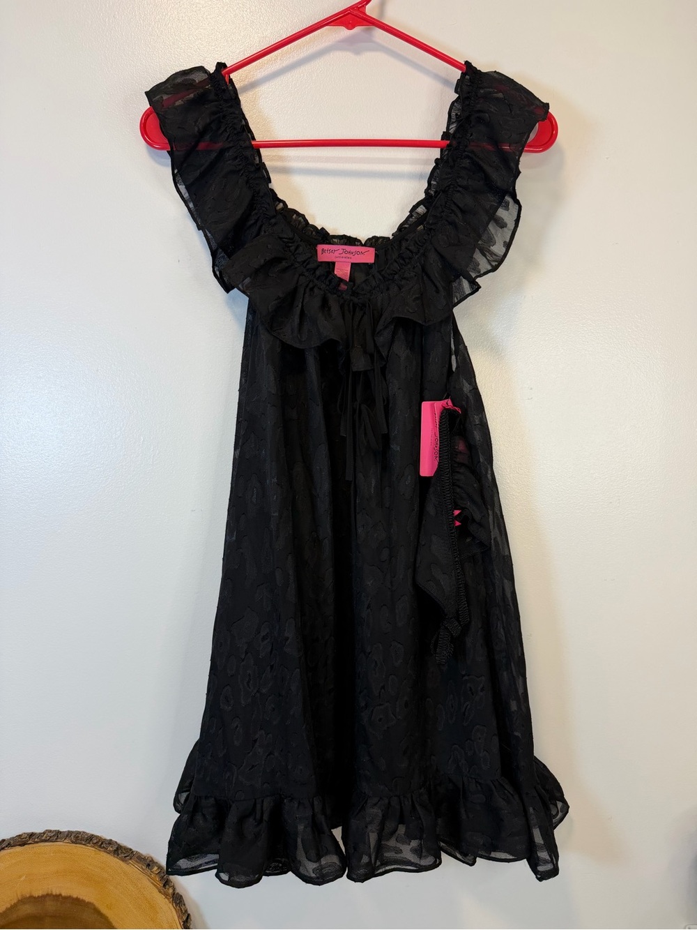 Betsey Johnson Black Ruffle Babydoll Animal Jacquard Chiffon 2 piece Size Medium